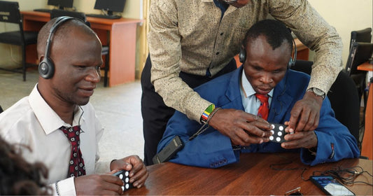 Blind students in Nigeria learning the Hable One