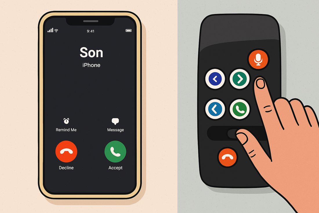 Cartoon-style illustration of a phone receiving a call and a hand using the Hable Easy device to interact.