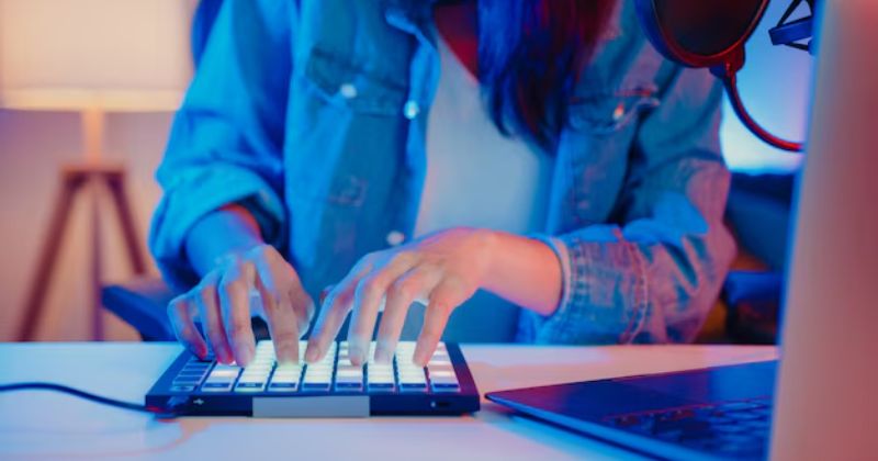 A person using a braille keyboard for enhanced digital independence