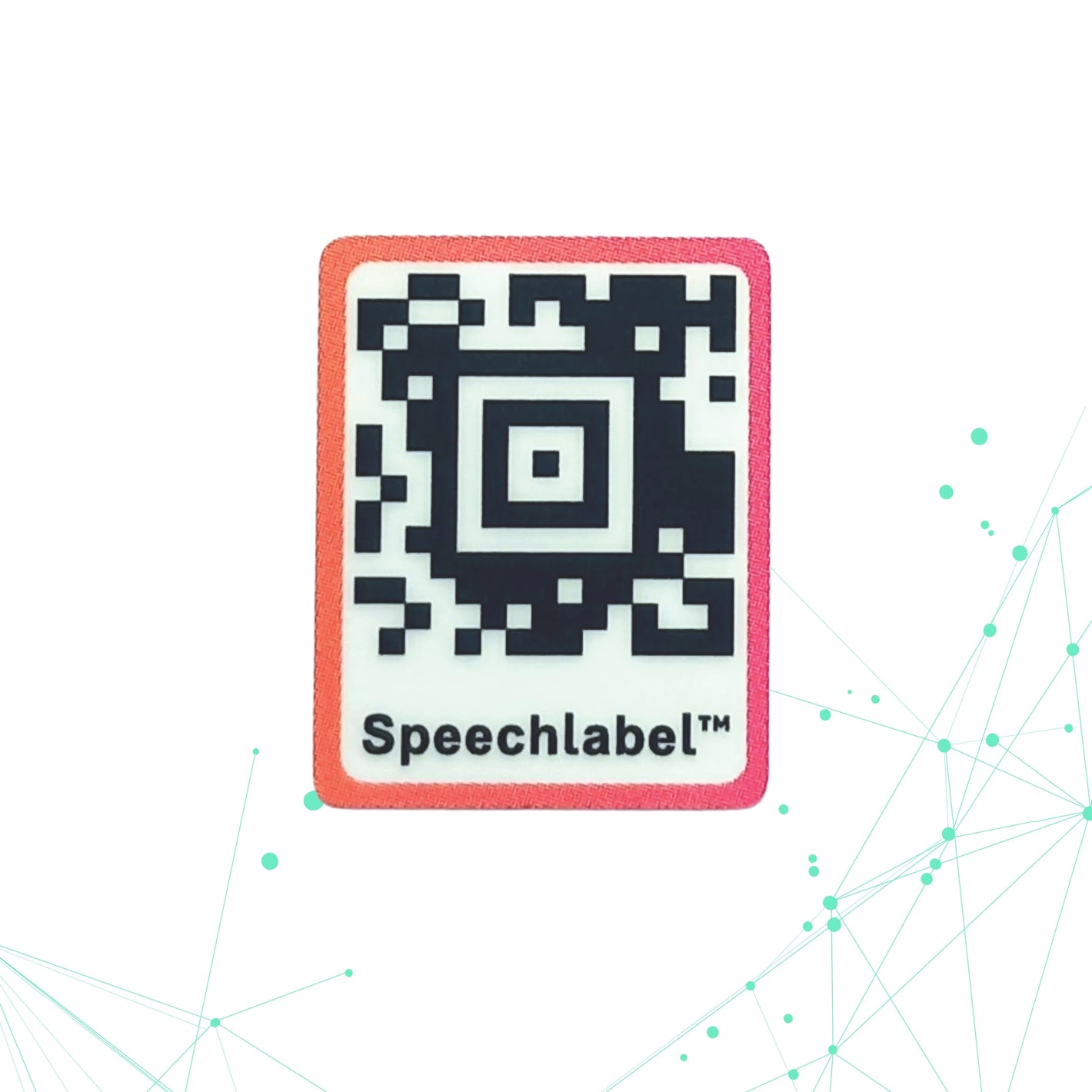 QR code (Aztec) with 'Speechlabel' branding on a white background.