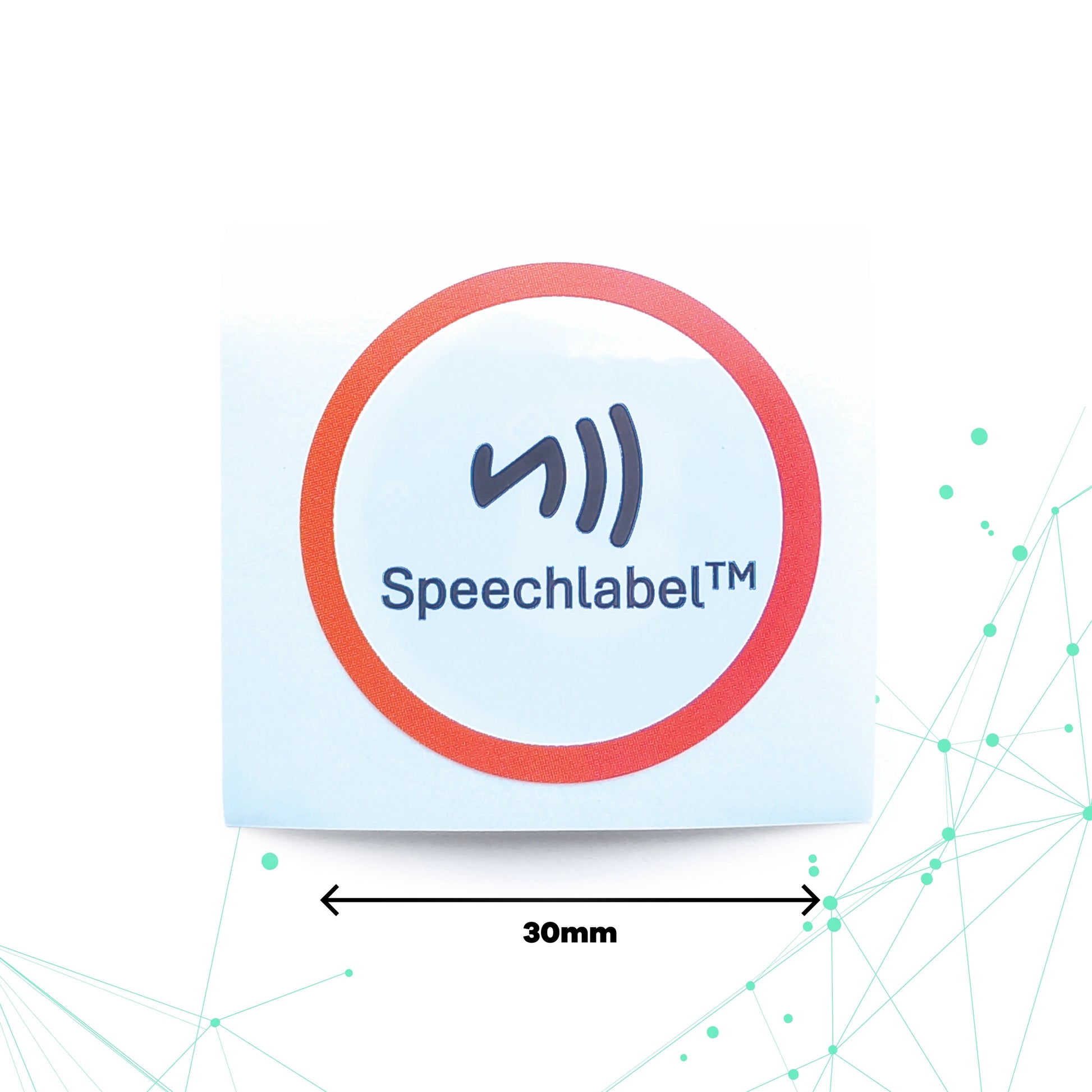 Speechlabel logo on a white background with a measurement label