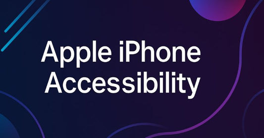 Digital banner with the title 'Apple iPhone Accessibility' on a dark gradient background with abstract tech-inspired shapes.