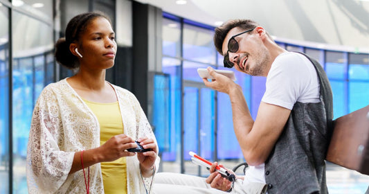 Blind people using the hable one in public spaces