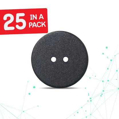 Black buttons, featuring a red label with '25 in a pack'.