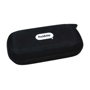 Closed black hard-shell Hable carry case with a woven fabric texture, rounded corners, and a white oval "hable" logo in the center top.