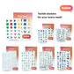 A marketing collage titled "Tactile stickers for your every need!" featuring the Hable logo. The "Basic Shapes" pack is highlighted in the top-left, shown alongside the full ecosystem of Stactiles products including the Braille Alphabet, Numbers, Emojis, and Keyboard shortcuts.