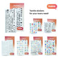 A marketing collage with the headline "Tactile stickers for your every need!" featuring the Hable logo. The 80-piece QWERTY Keyboard set is featured prominently in the top-left corner, surrounded by other specialized Stactiles sets including Braille letters, numbers, mathematical symbols, emojis, and utility icons.