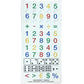 Top-down view of the "Hable Stactiles - Numbers" sticker sheet against a white background. It contains large colorful numbers 1 to 0, basic math operators (+, -, ×, ÷, =), repeated colorful digit rows, tactile dice dot patterns (1–6), comparison signs (<, >), and currency symbols (€, $, %).