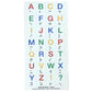 Top-down view of the "Hable Stactiles - Letters" sticker sheet against a white background. The sheet features colorful uppercase letters A through Z arranged sequentially in a grid, each accompanied by its corresponding black tactile braille dots printed directly underneath, along with exclamation and question mark symbols.