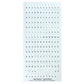 Top-down view of the "Hable Stactiles - Braille Stickers" sheet. It displays dense rows of small white individual stickers containing repeating letters A through Z, numbers 0–9, and punctuation marks, each paired with small braille dots.