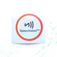 Round NFC button with an orange boarder around it. In the middle Speechlabel and NFC branding.