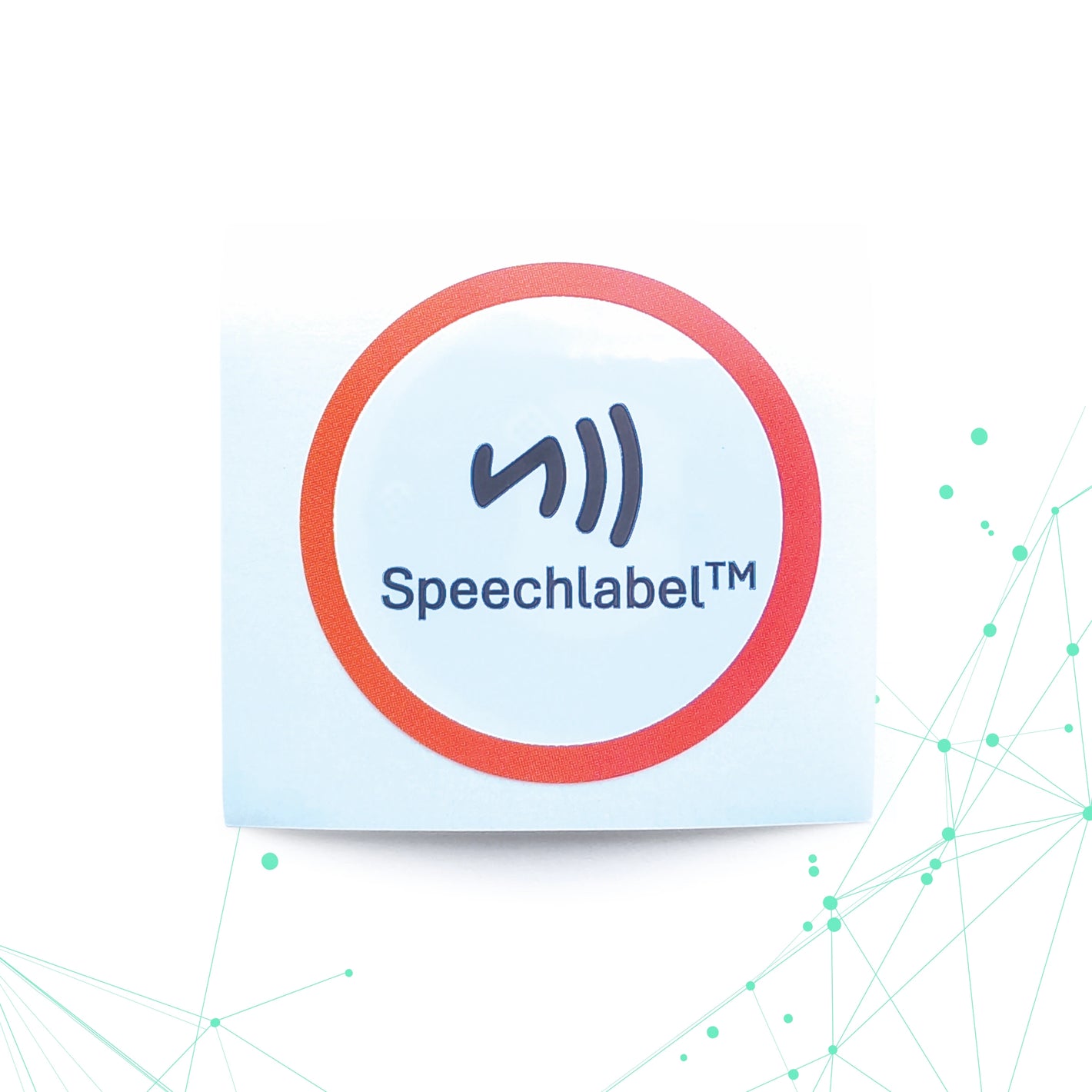 Round NFC button with a orange boarder around it. In the middle Speechlabel and NFC branding.