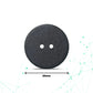 Black button with two holes on a white background, labeled '20mm' for the dimension.